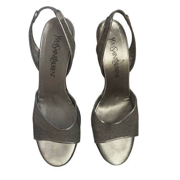 Yves Saint Laurent Gunmetal Gray Silver Sandal Slingback Size 8.5 - Picture 3 of 7